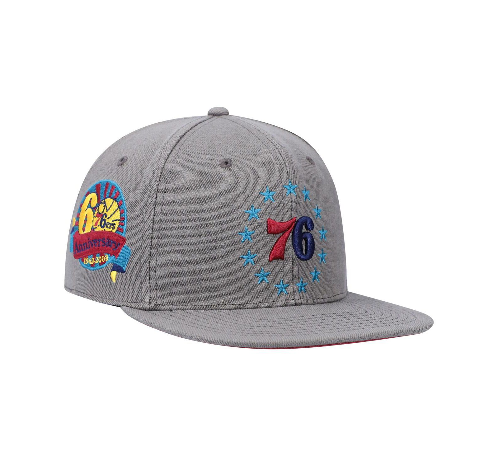Men's Mitchell & Ness Charcoal Philadelphia 76ers Hardwood Classics 60th Anniversary Carbon Cabernet Fitted Hat