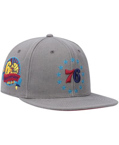 Мужская кепка Mitchell & Ness Charcoal Philadelphia 76ers Hardwood Classics 60th Anniversary Carbon Cabernet Fitted
