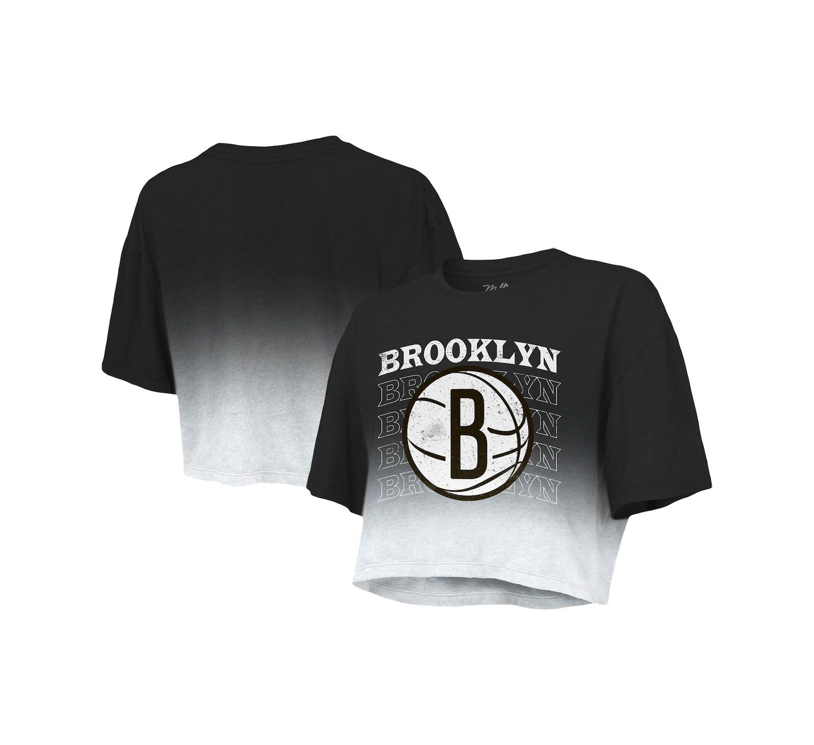 Женский Majestic Threads Black and White Brooklyn Nets Cropped T-shirt