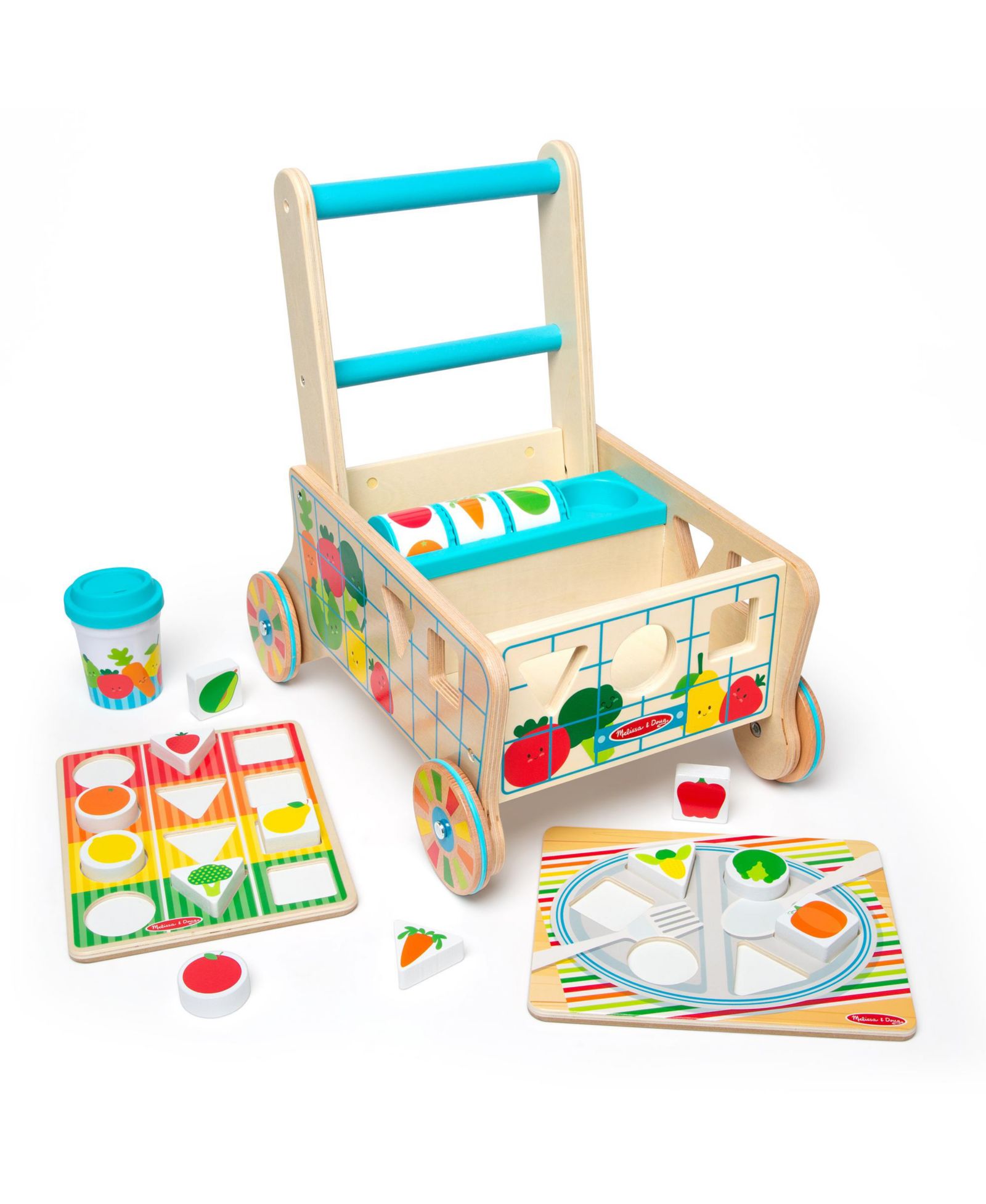 Melissa and Doug Деревянная игрушка-тележка для сортировки фигур и пазлы