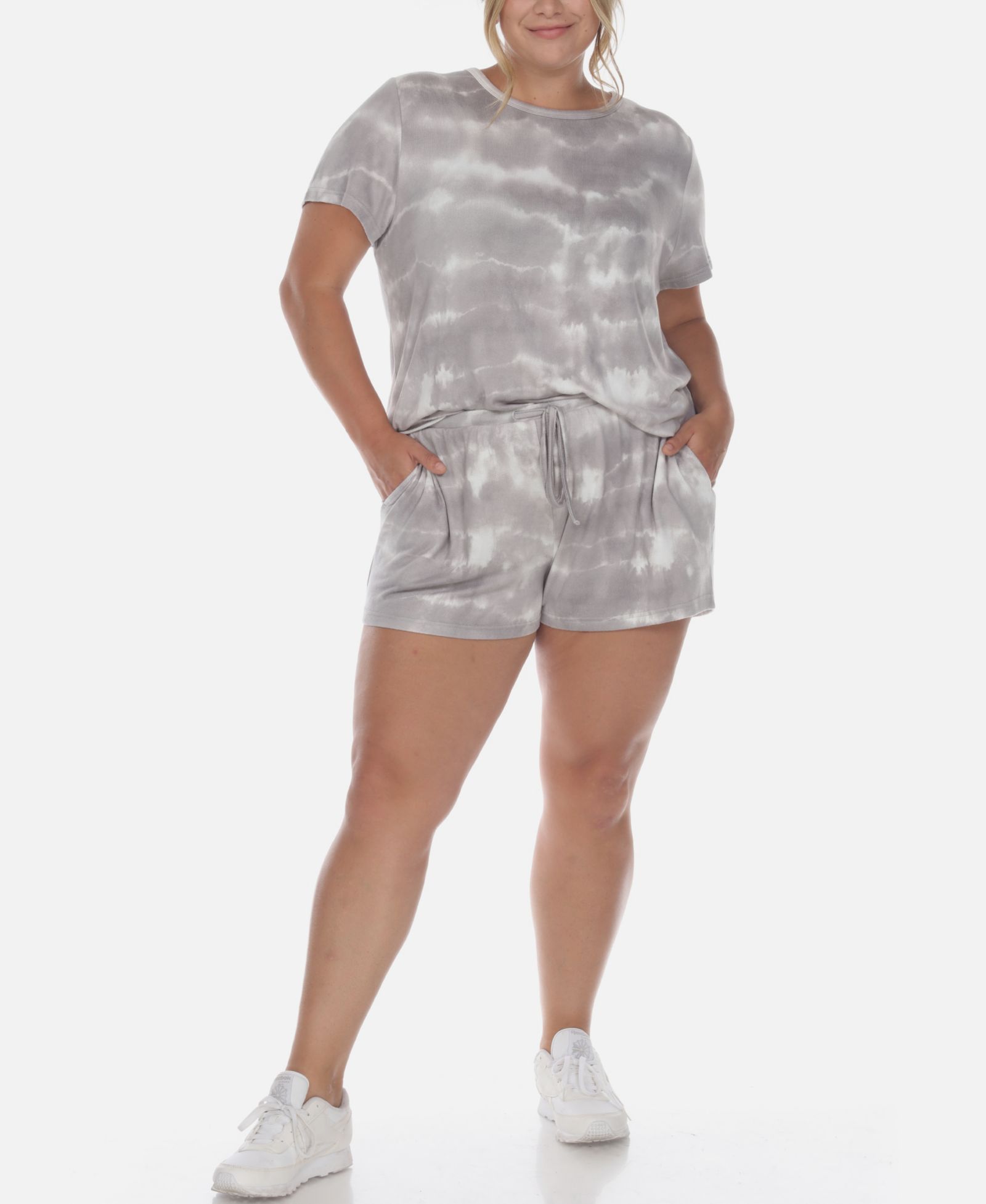 White Mark Plus Size 2 Piece Top Shorts Lounge Set