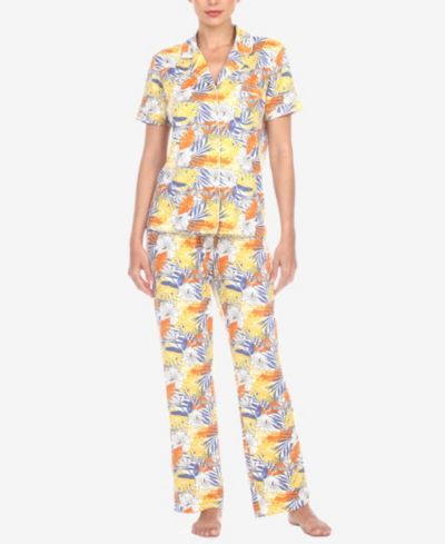 White Mark Women's 2 Piece Tropical Print Pajama Set