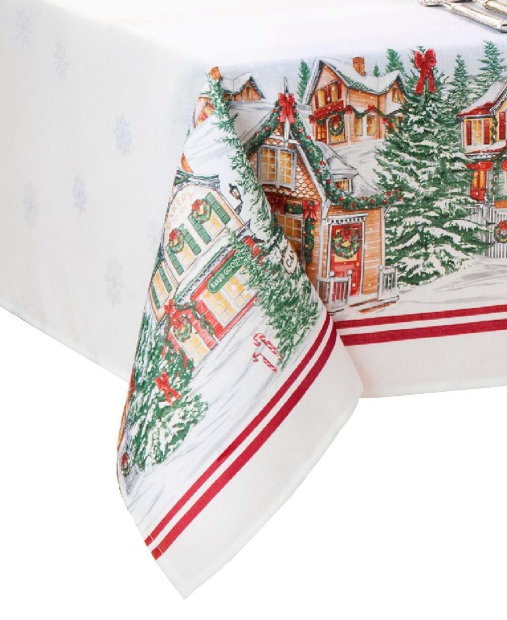Elrene Storybook Christmas Village Holiday Tablecloth, 144" x 60"