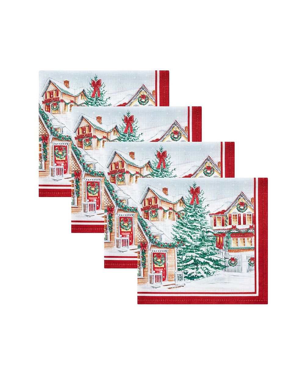 Набор салфеток Elrene Storybook Christmas Village Holiday 4 Piece, 17" x 17"