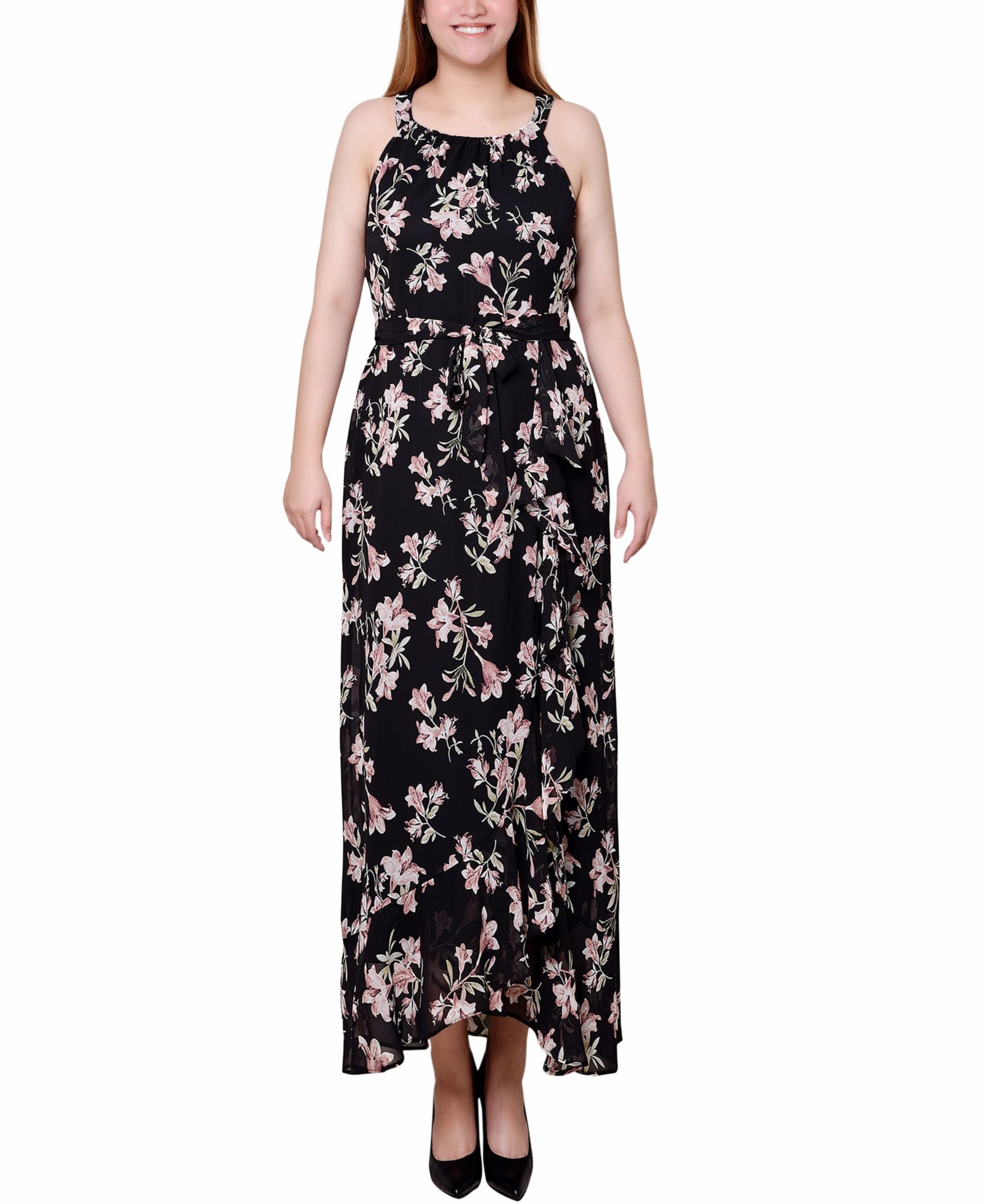 NY Collection Petite Halter Front Chiffon Maxi Dress