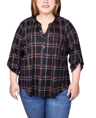NY Collection Plus Size 3/4 Roll Sleeve Top