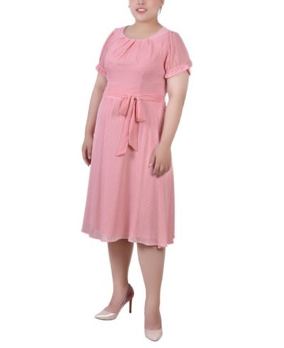 NY Collection Plus Size Short Sleeve Belted Swiss Dot Dress