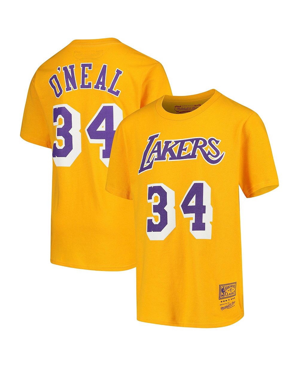 Mitchell & Ness Футболка Shaquille O'Neal Gold Los Angeles Lakers Hardwood Classics для мальчиков и девочек