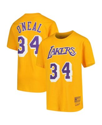 Mitchell & Ness Футболка Shaquille O'Neal Gold Los Angeles Lakers Hardwood Classics для мальчиков и девочек