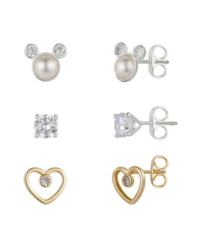 Disney серьги Mickey Mouse с фианитами в напылении 14K Gold, набор из 3 шт