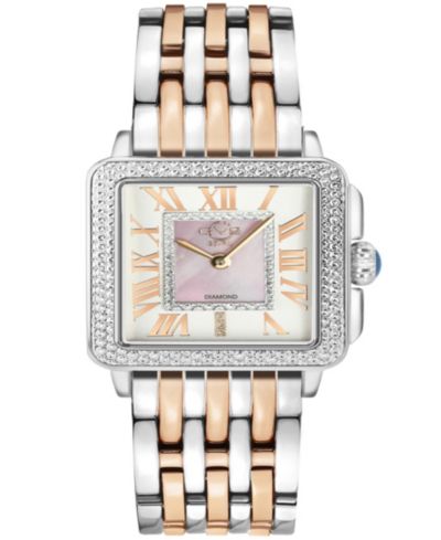 GV2 by Gevril Women's Padova Swiss Quartz Two Toned SS IPRG Stainless Steel Bracelet Diamond Watch