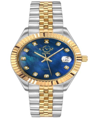GV2 by Gevril Women's Naples Swiss Quartz Two toned SS IPYG Stainless Steel Bracelet Diamond Watch