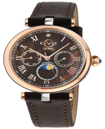 GV2 by Gevril Women's Florence Swiss Quartz Italian Leather Strap Diamond Watch