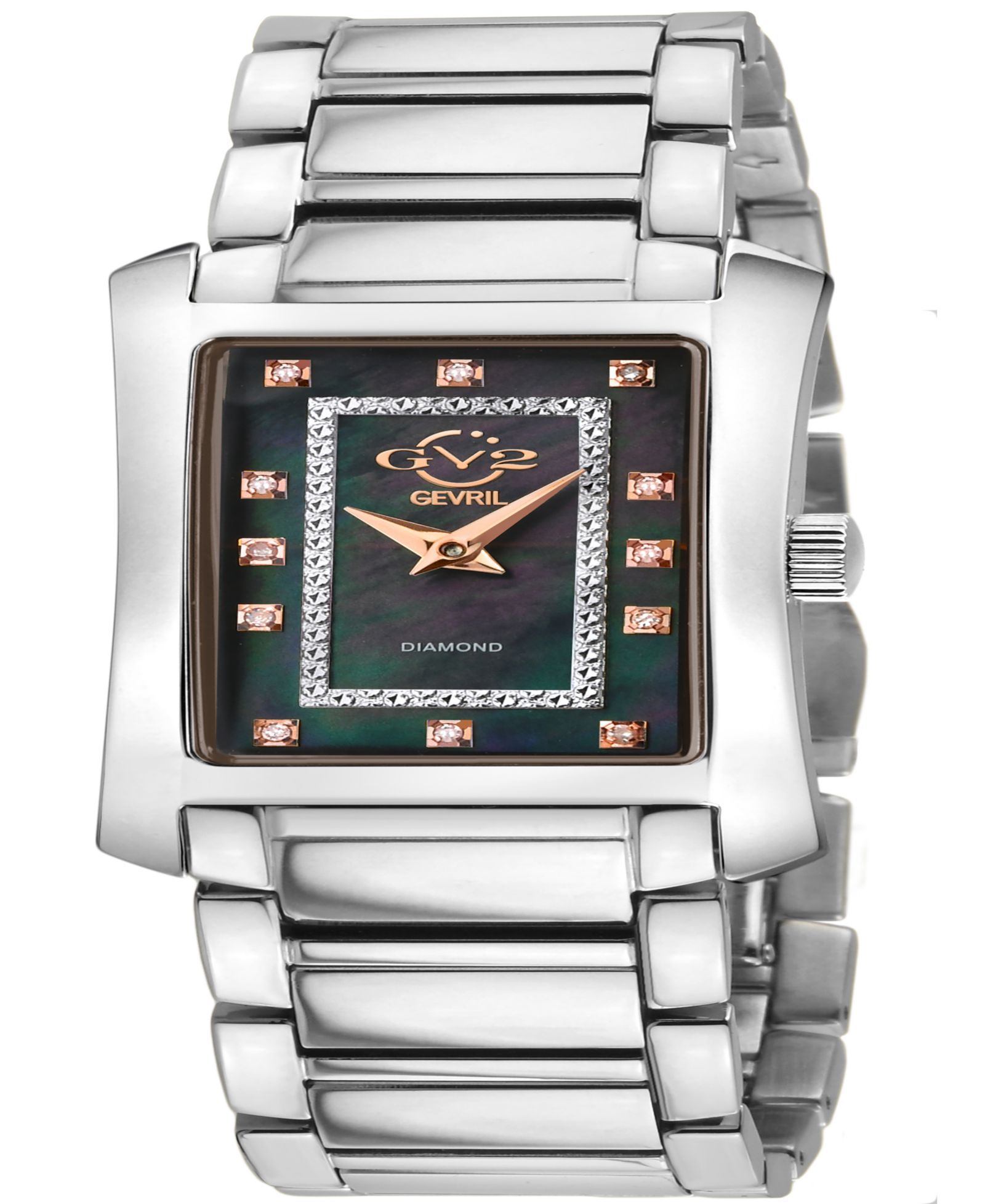 GV2 by Gevril Women's Luino Swiss Quartz Silver Stainless Steel Bracelet Diamond Watch