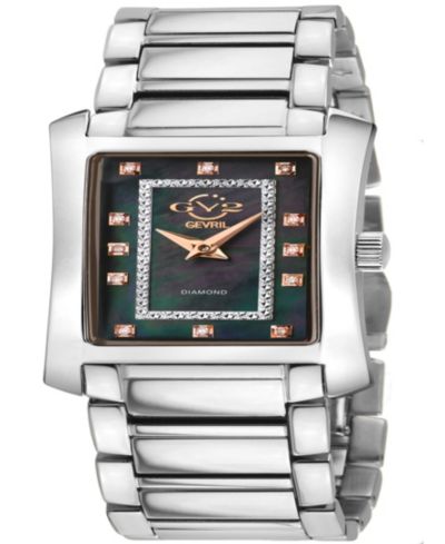 GV2 by Gevril Women's Luino Swiss Quartz Silver Stainless Steel Bracelet Diamond Watch