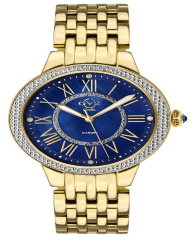 GV2 by Gevril Women's Astor II Swiss Quartz IP Gold Stainless Steel Bracelet Diamond Watch