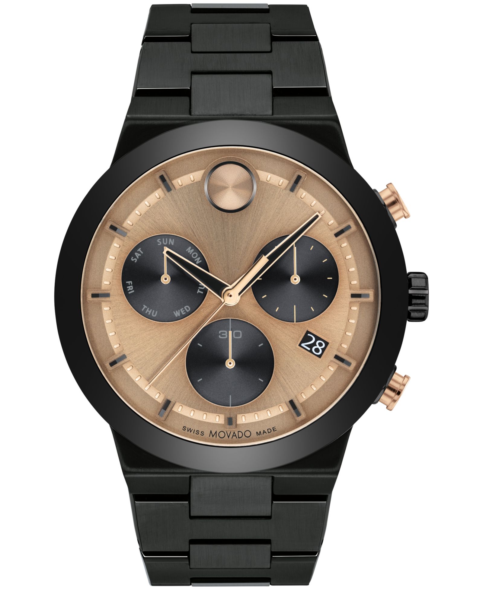 Movado Men's Bold Fusion Swiss Quartz Chronograph Ionic Plated Black Steel Bracelet Watch 44mm