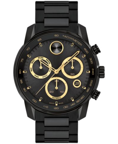 Мужские часы Movado Bold Verso Swiss Quartz Chronograph с черным стальным браслетом и ионным напылением 44mm