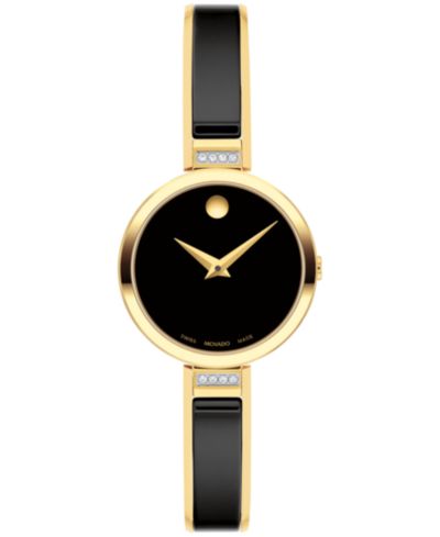 Женские часы Movado Moda Swiss Quartz Black Ceramic Yellow PVD 24mm
