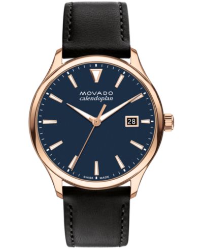 Movado Men's Heritage Calendoplan Swiss Quartz Black Genuine Leather Strap Watch 40mm
