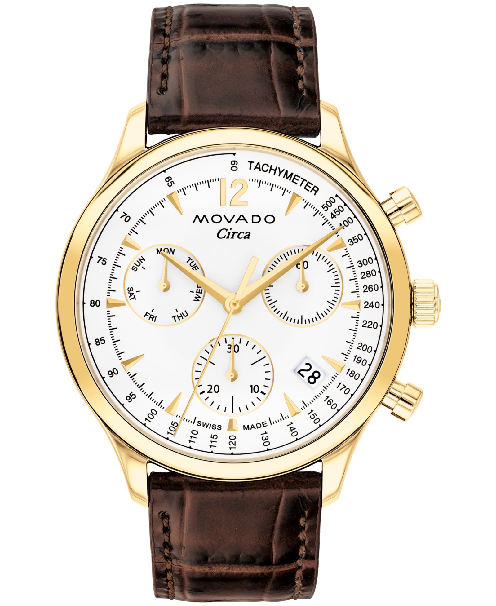 Movado Мужские часы Heritage Circa Swiss Quartz Chronograph, коричневый кожаный ремешок, 43mm