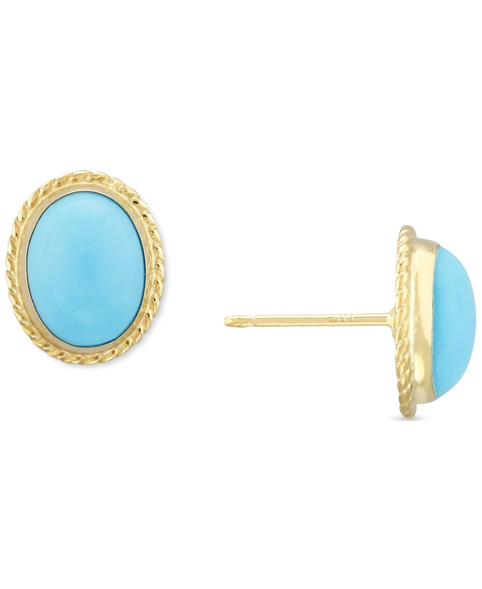 Серьги-гвоздики с натуральным бирюзовым камнем Sleeping Beauty, 14k Yellow Gold