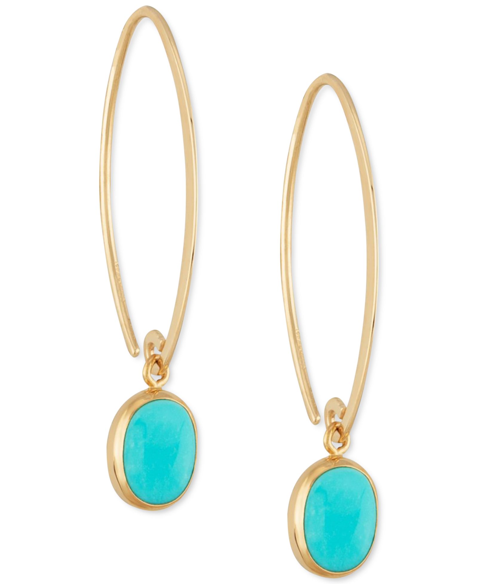 Серьги-подвески Macy's Genuine Sleeping Beauty Turquoise Threader 14k Yellow Gold