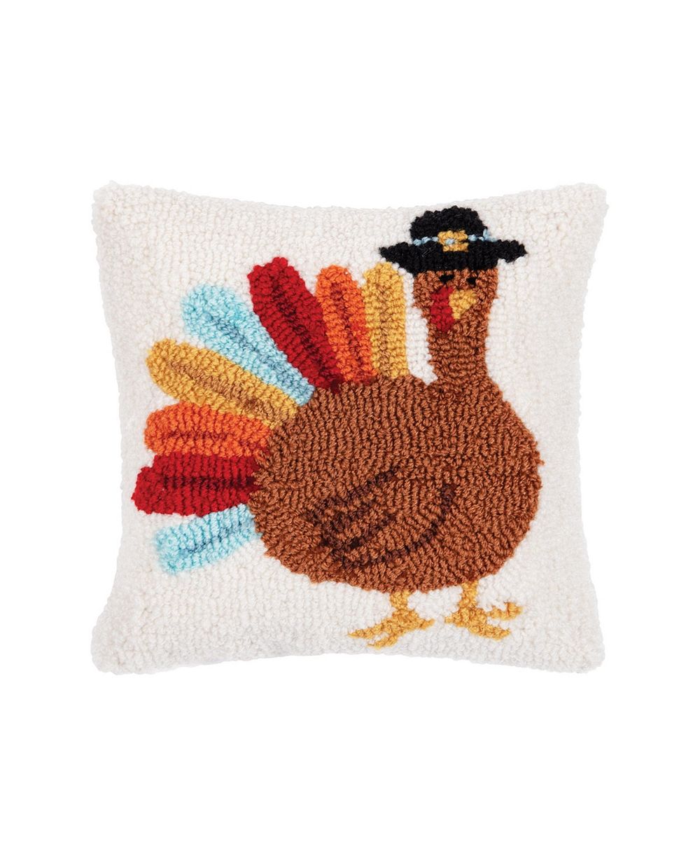 C&F Home Colorful Turkey Tail Pilgrim Hat Hooked Mini Thanksgiving Accent Pillow