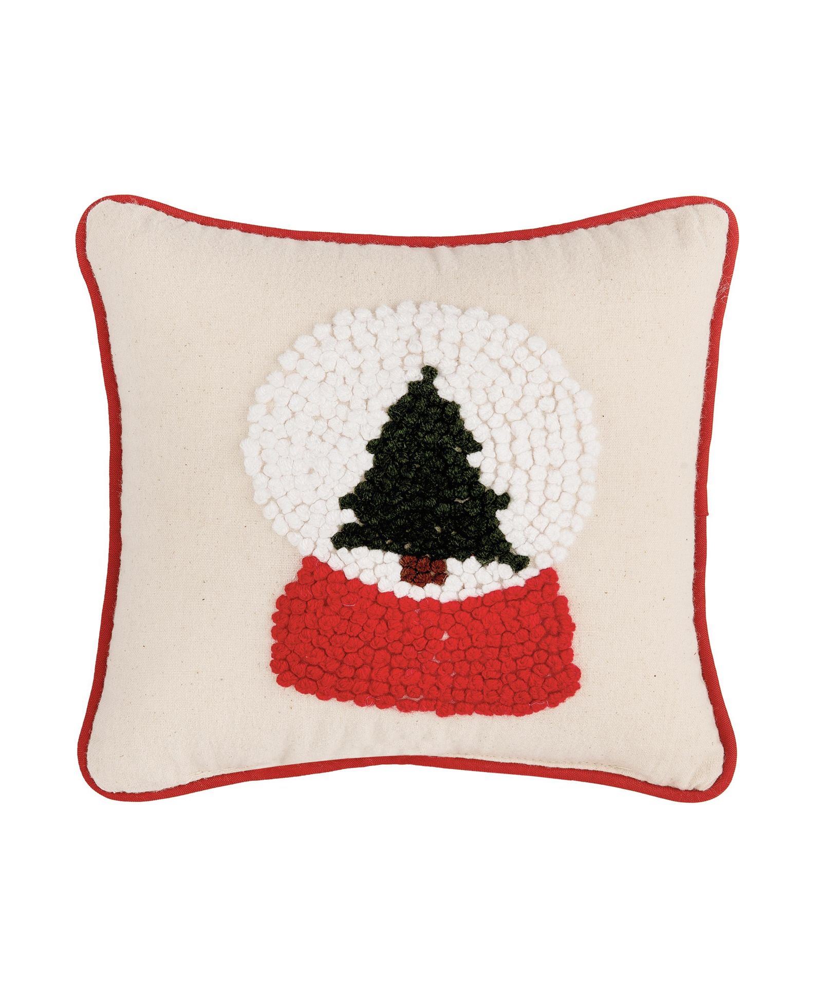 Snow Globe Christmas Tree French Knot Mini Accent Pillow 8" x 8"