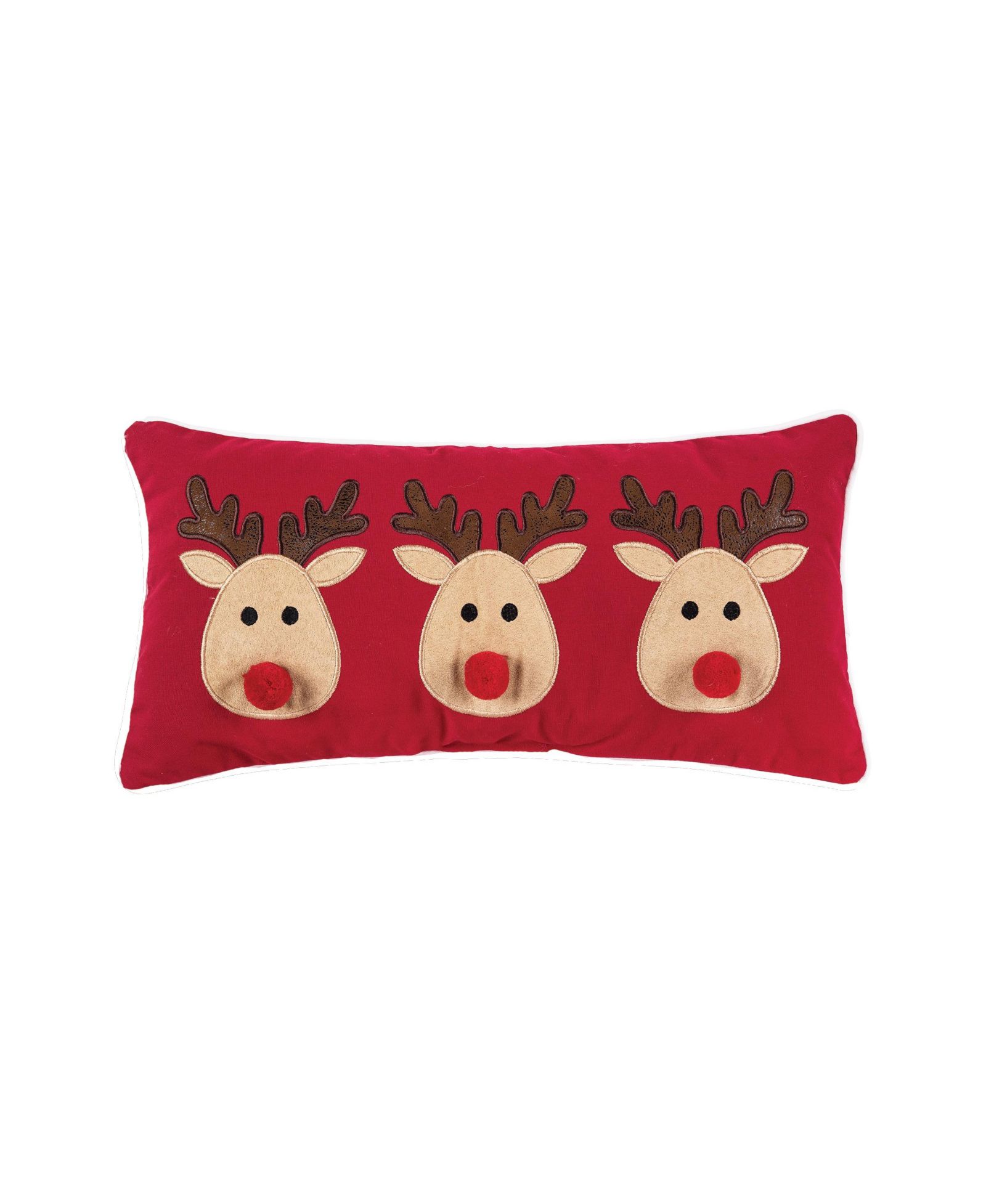 Рождественская декоративная мини-подушка Reindeer Games Applique Red 10" x 20"