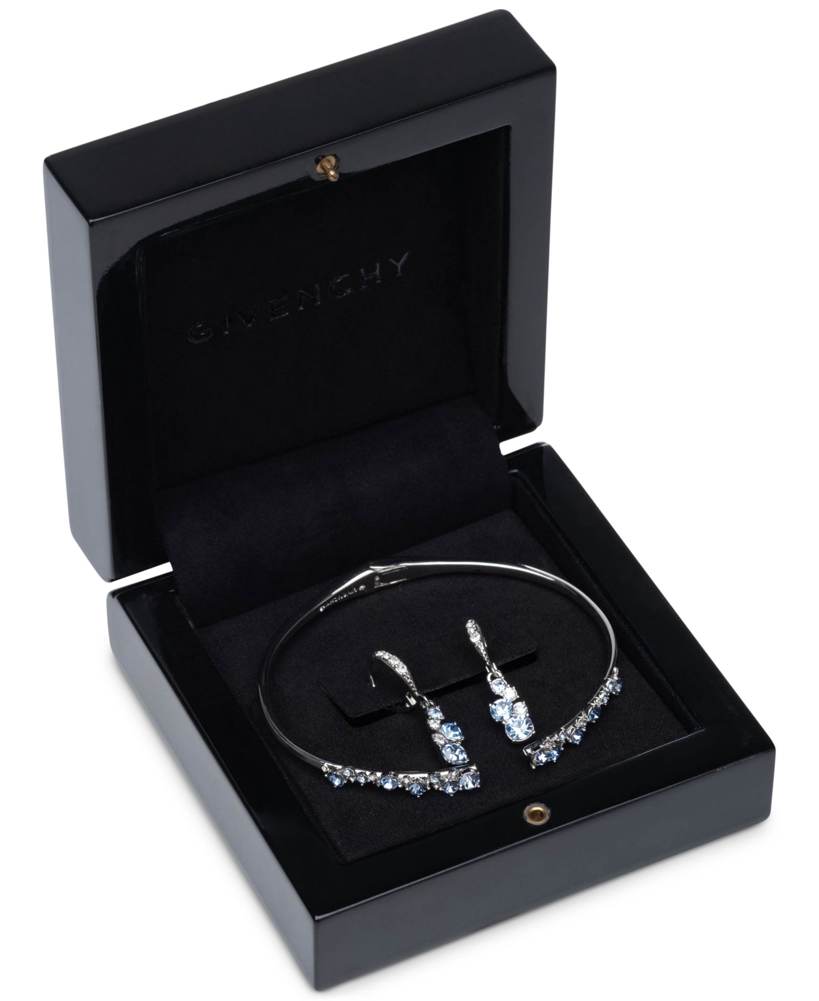 Givenchy Silver-Tone 2-Pc. Set Stone Scatter Cluster Cuff Bangle Bracelet & Matching Drop Earrings