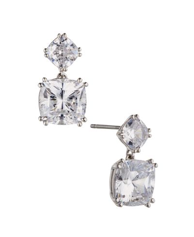 Eliot Danori Cushion Cut Drop Earring in Silver-Tone