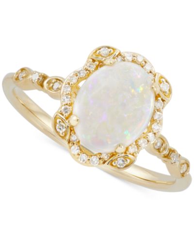 Кольцо с опалом (1 ct. t.w.) и бриллиантом (1/8 ct. t.w.) в золоте 14k Gold