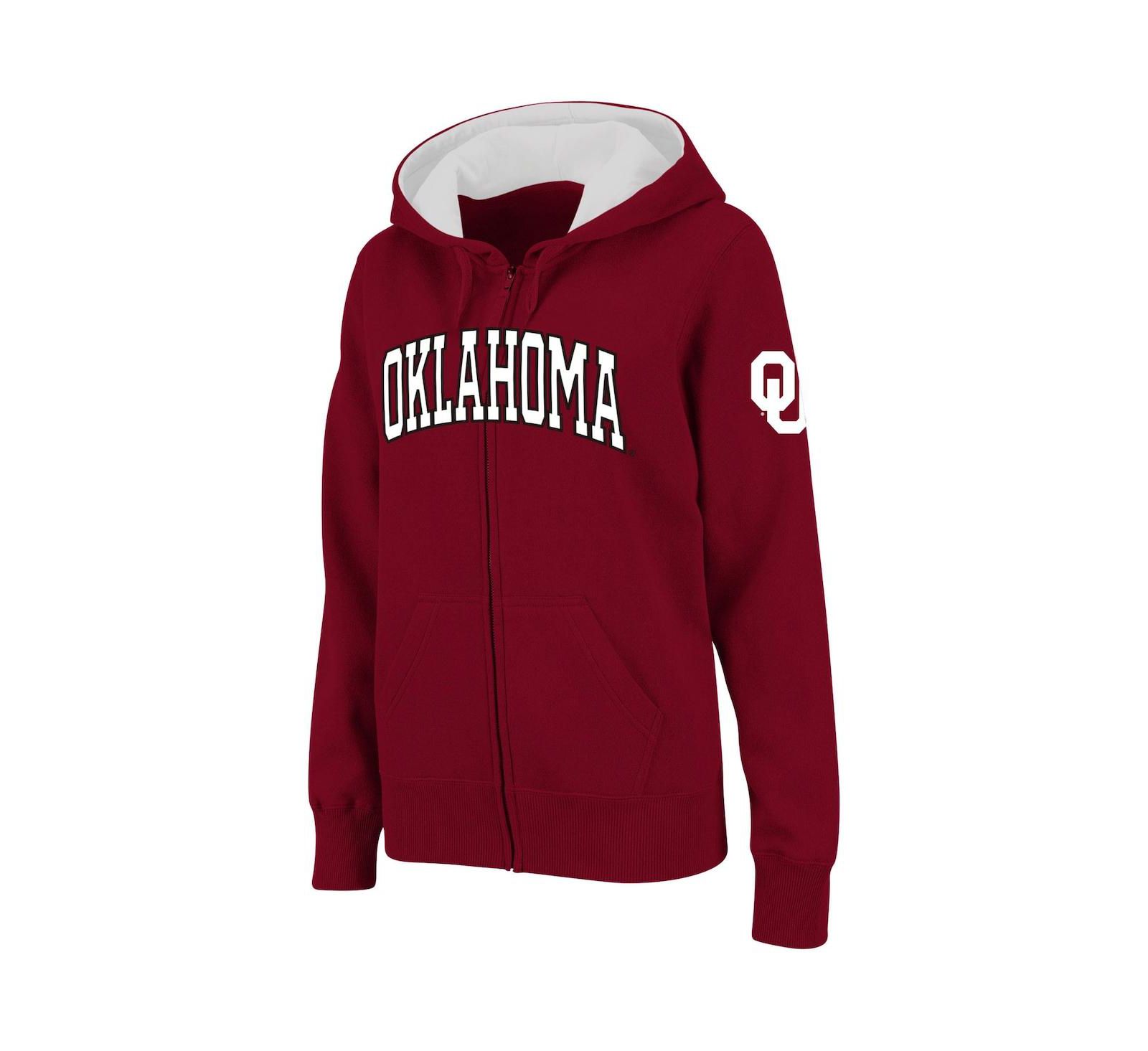 Women's Stadium Athletic Crimson Oklahoma Sooners Arched Name Full-Zip Hoodie