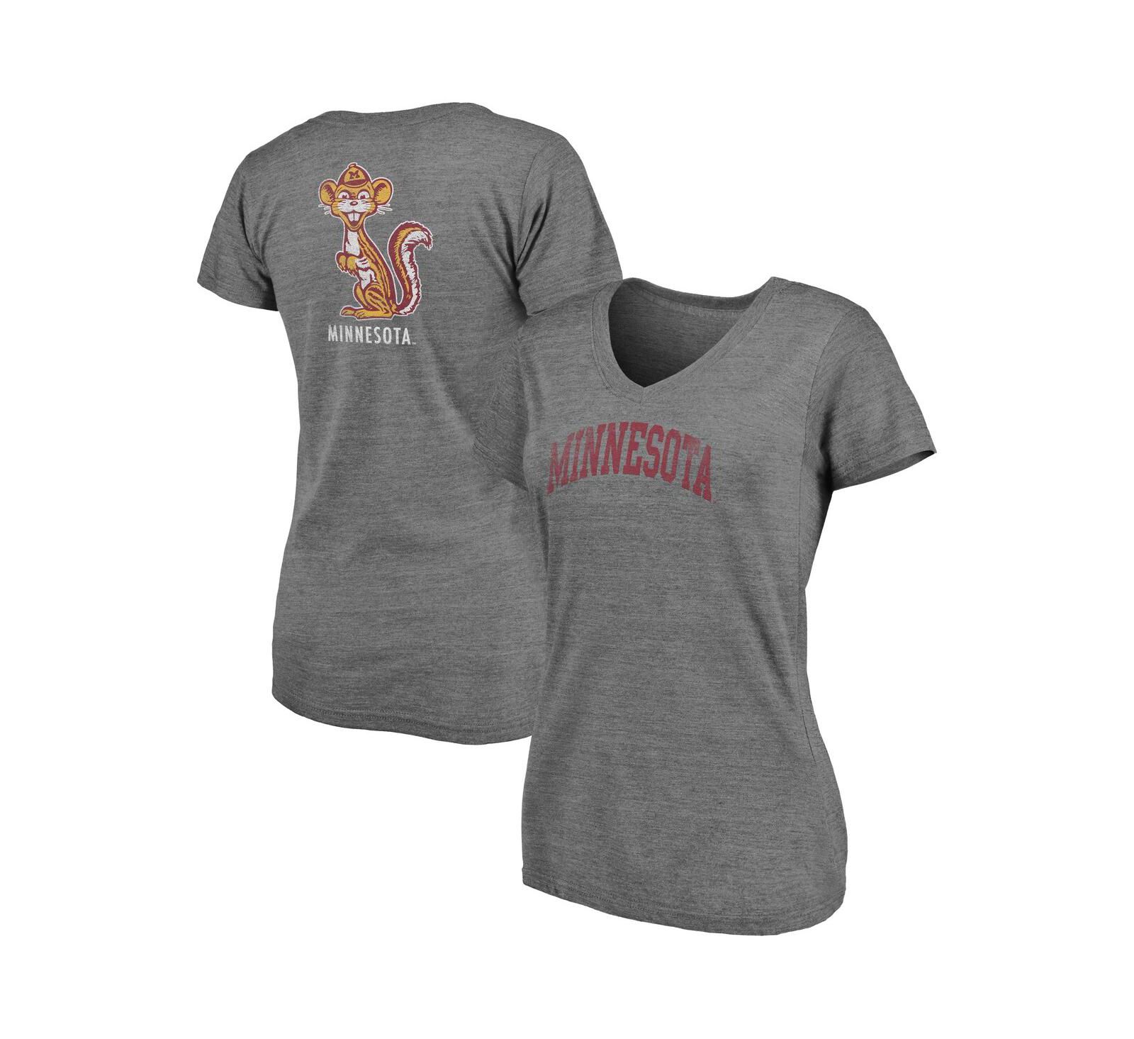 Женская футболка Fanatics Heathered Gray Minnesota Golden Gophers Slab Serif 2-Hit V-Neck Tri-Blend