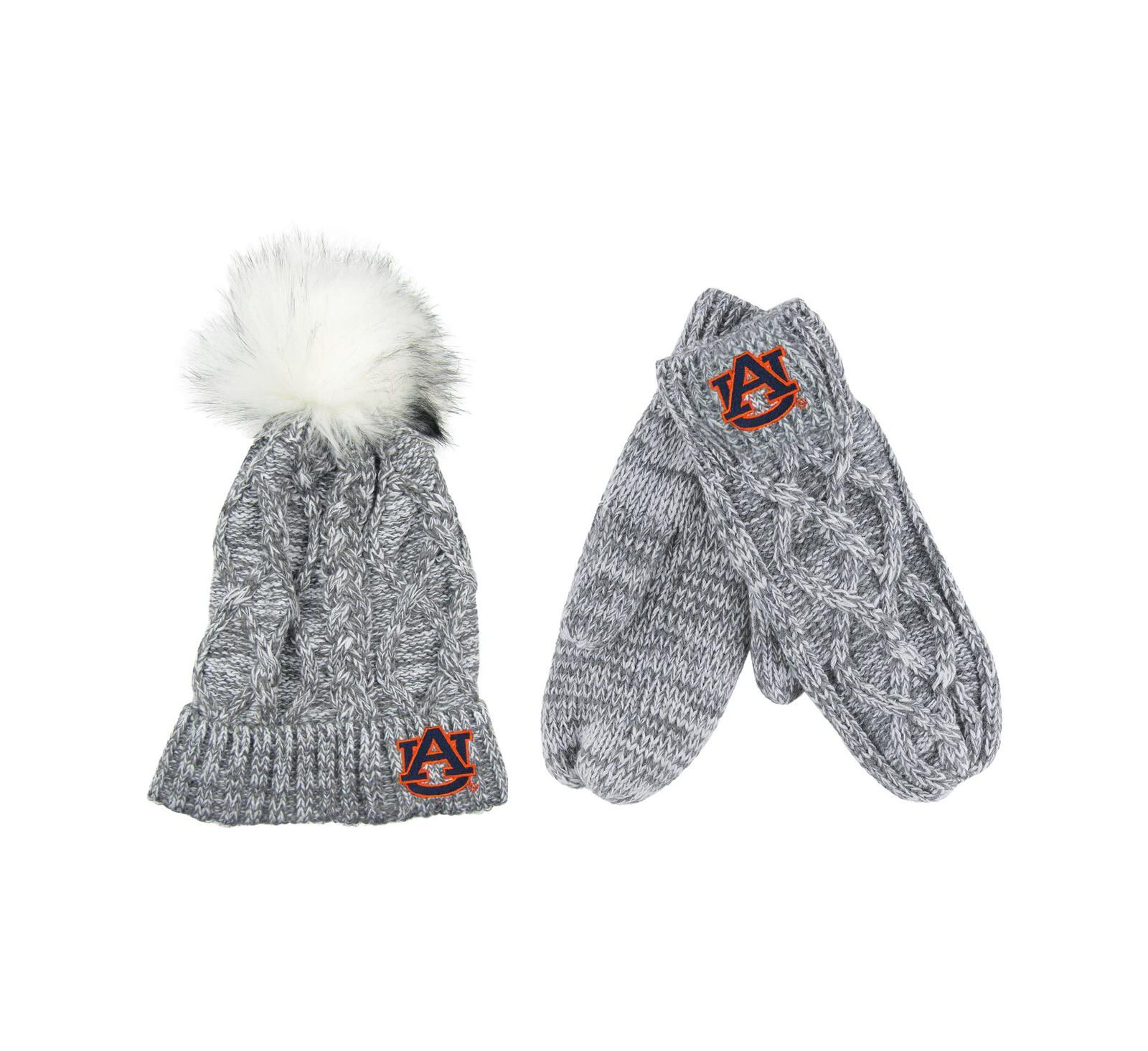 Мужской и женский набор: вязаная шапка с помпоном и варежки ZooZats Gray Auburn Tigers