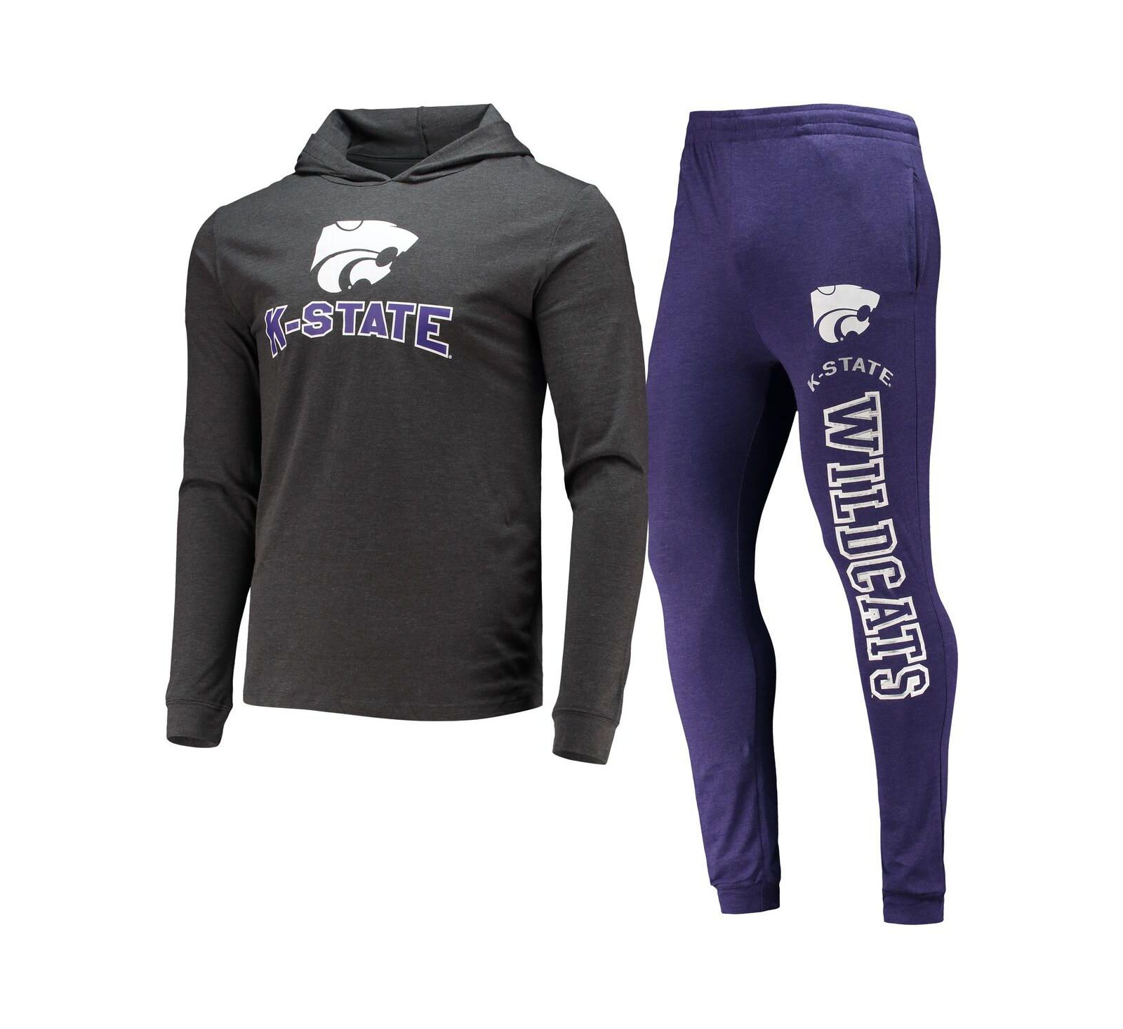 Men's Concepts Sport Purple and Charcoal Kansas State Wildcats Meter Long Sleeve Hoodie T-shirt and Jogger Pants Set