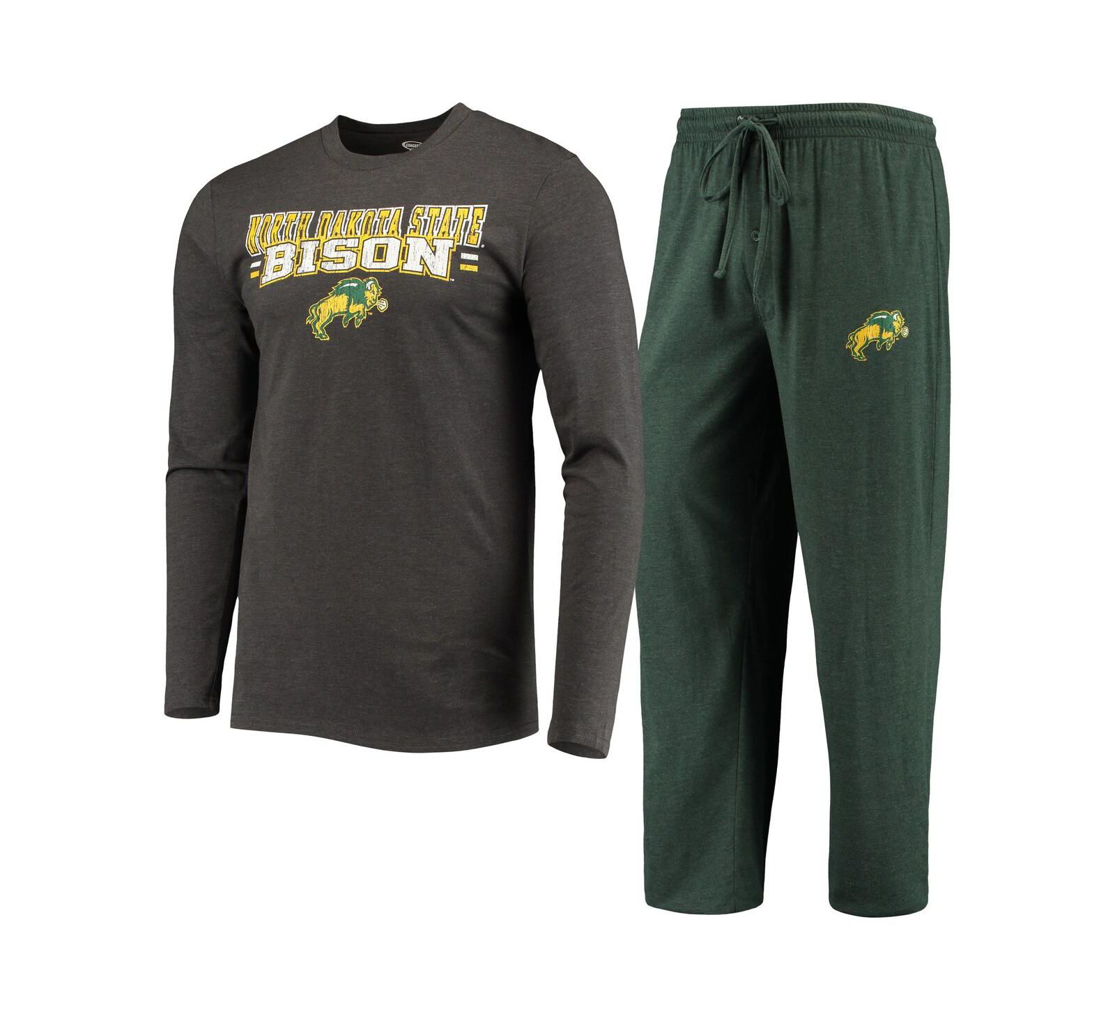 Men's Concepts Sport Green and Heathered Charcoal NDSU Bison Meter Long Sleeve T-shirt and Pants Sleep Set