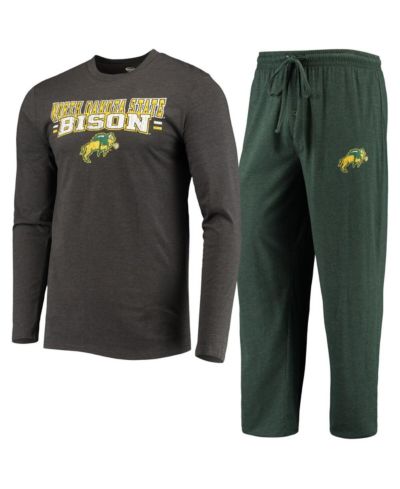 Men's Concepts Sport Green and Heathered Charcoal NDSU Bison Meter Long Sleeve T-shirt and Pants Sleep Set