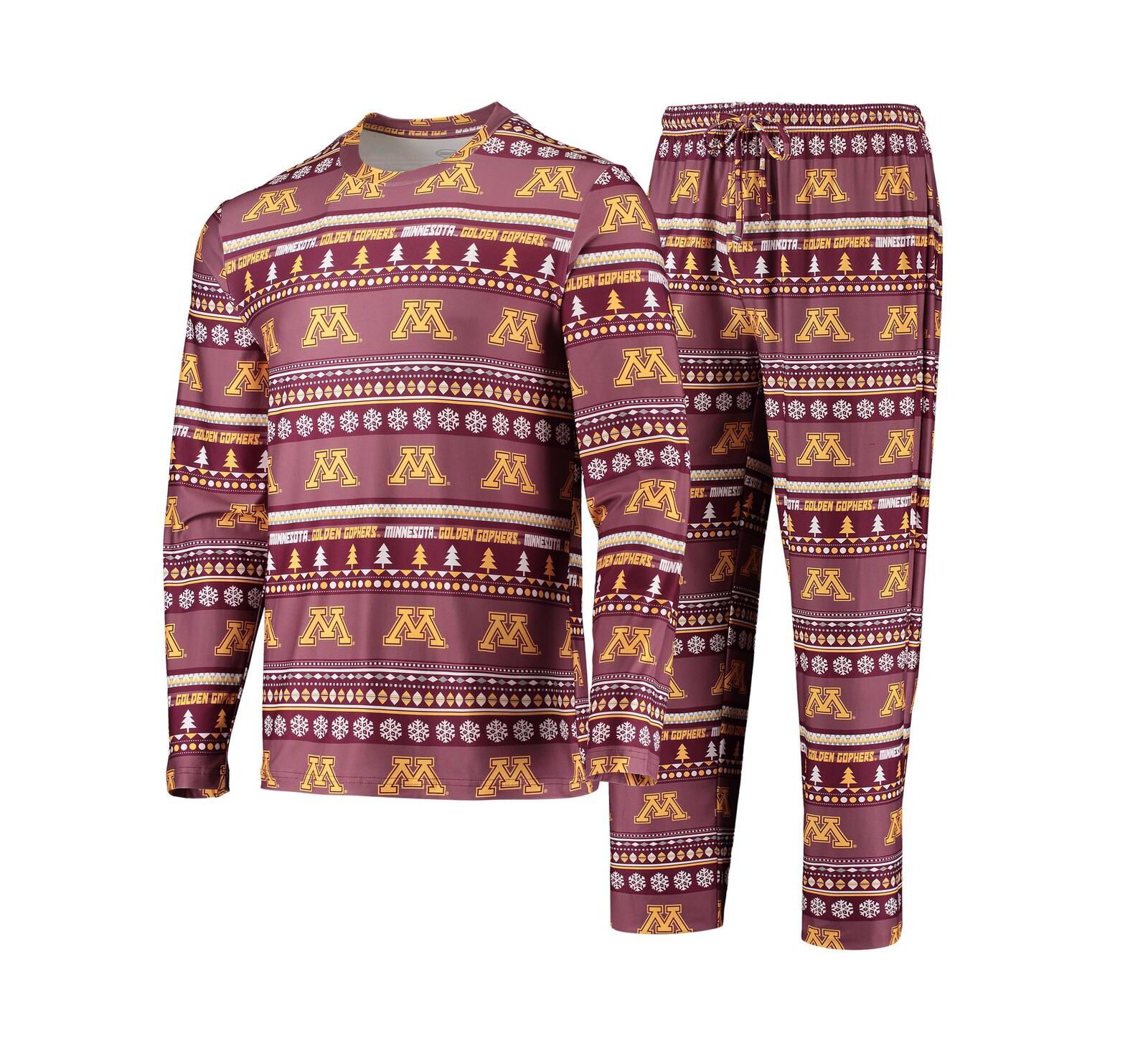 Concepts Sport Мужской комплект для сна Minnesota Golden Gophers Ugly Sweater: футболка с длинным рукавом и брюки, бордовый