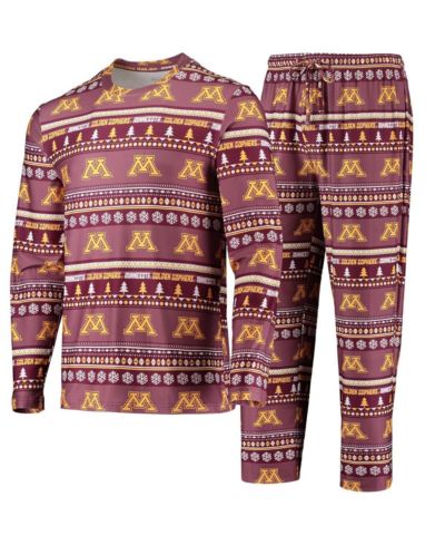 Concepts Sport Мужской комплект для сна Minnesota Golden Gophers Ugly Sweater: футболка с длинным рукавом и брюки, бордовый