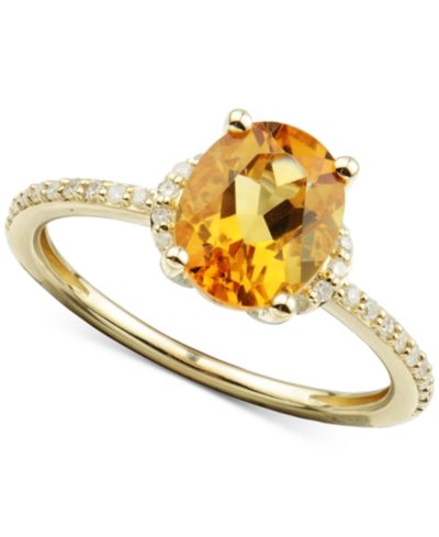 Кольцо с цитрином и бриллиантом в золоте 14k