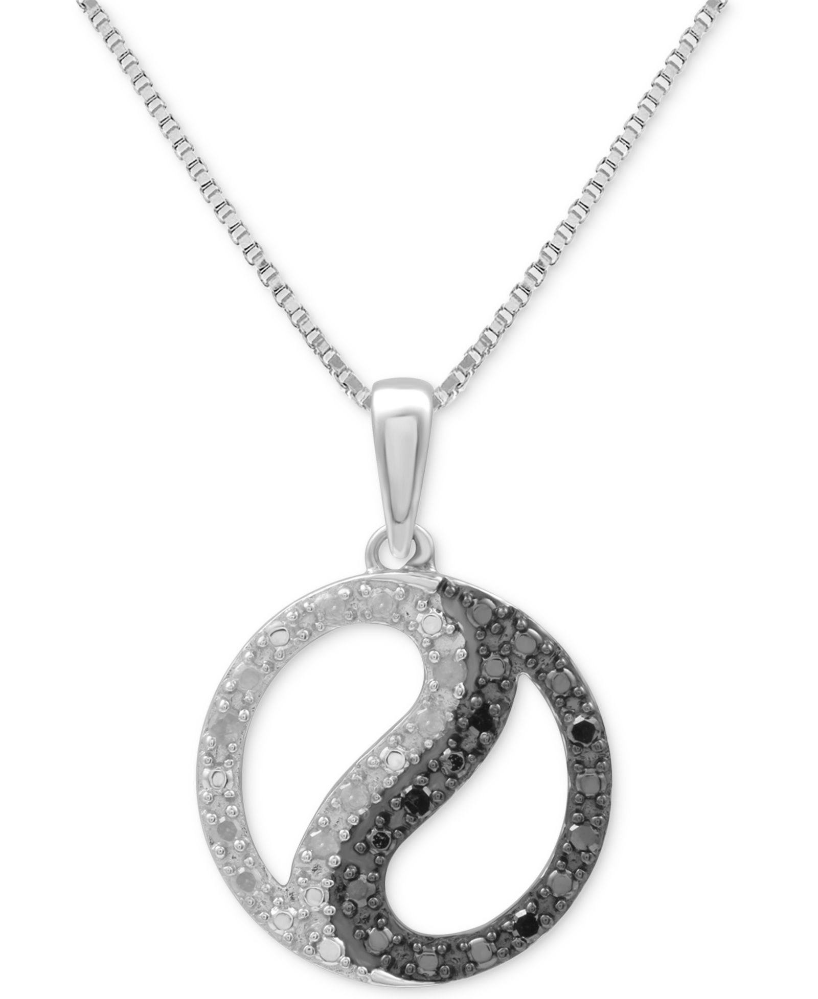 Подвеска Yin Yang с черными и белыми бриллиантами 1/10 ct. t.w. в серебряном покрытии 18"