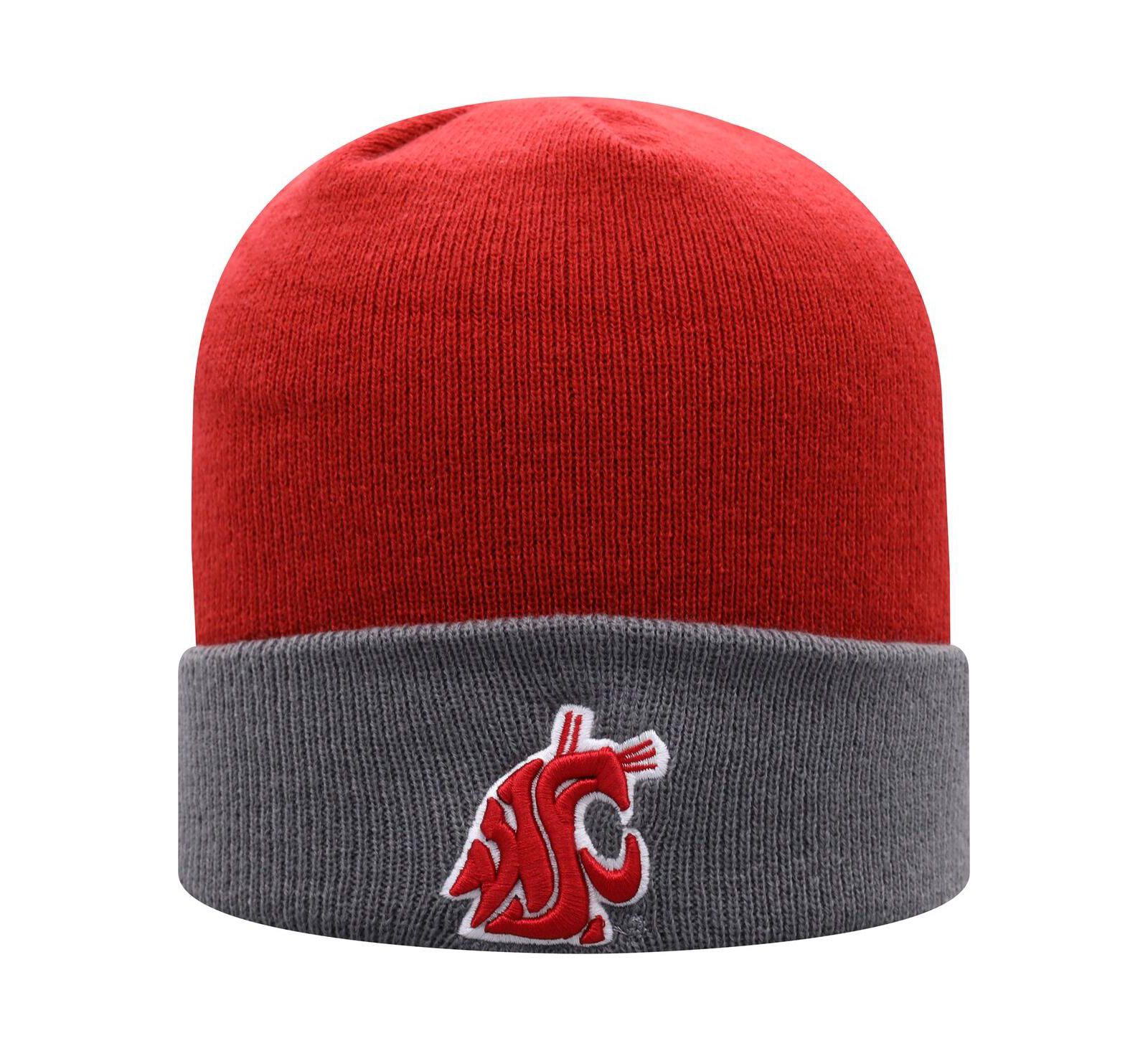 Шапка Top of the World Men's Crimson, Gray Washington State Cougars Core 2-Tone Cuffed Knit