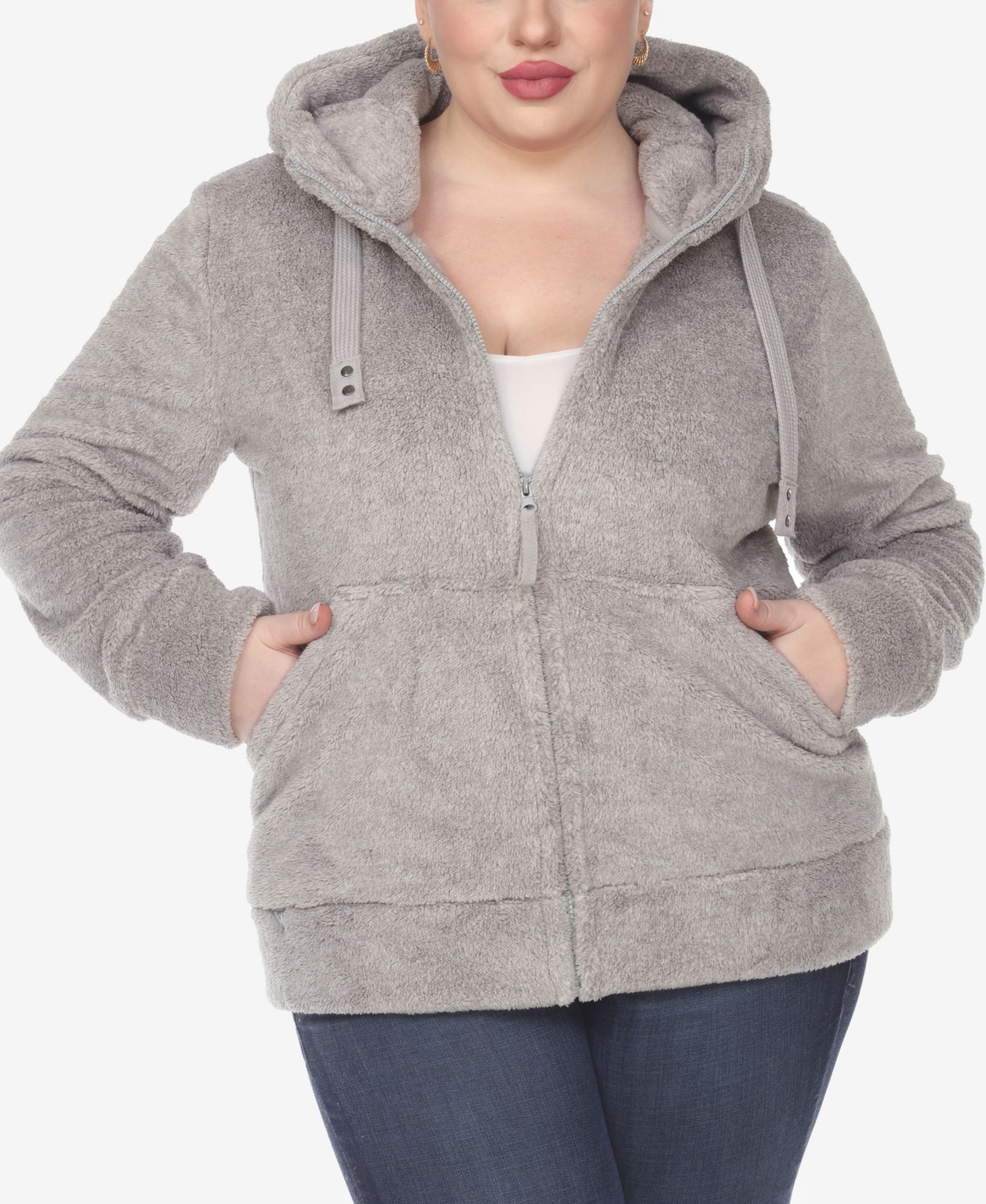 White Mark Plus Size Hooded Sherpa Jacket