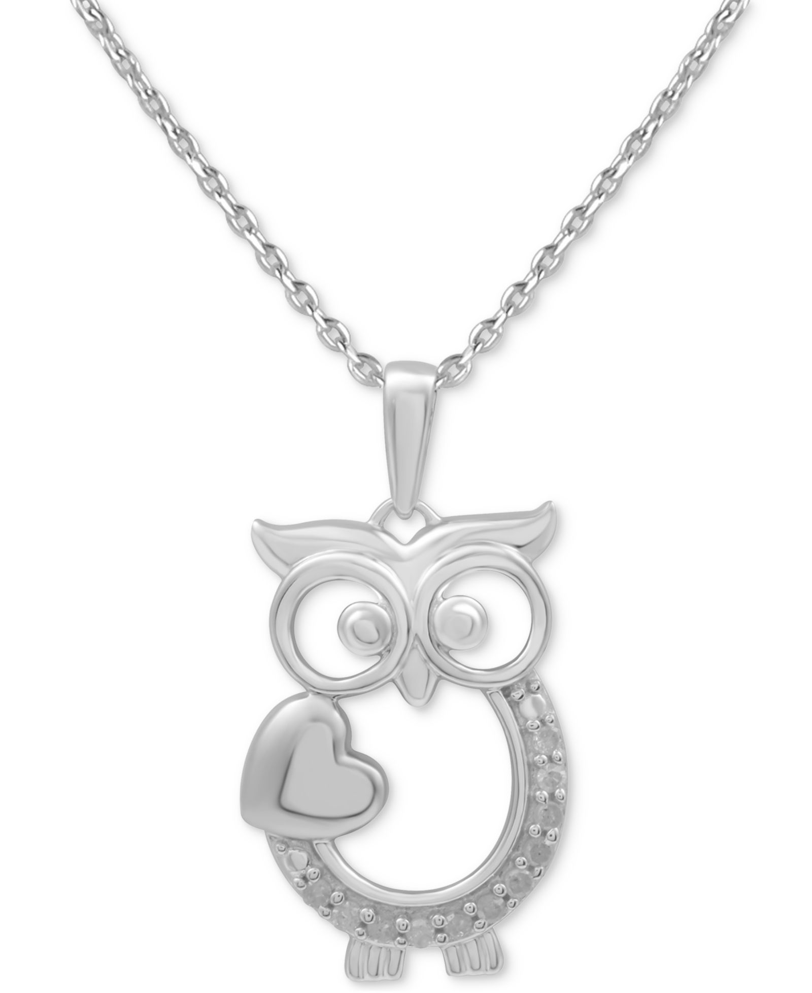 Подвеска-кулон Diamond Owl Heart 18" в Sterling Silver или Sterling Silver & 14k Gold-Plate