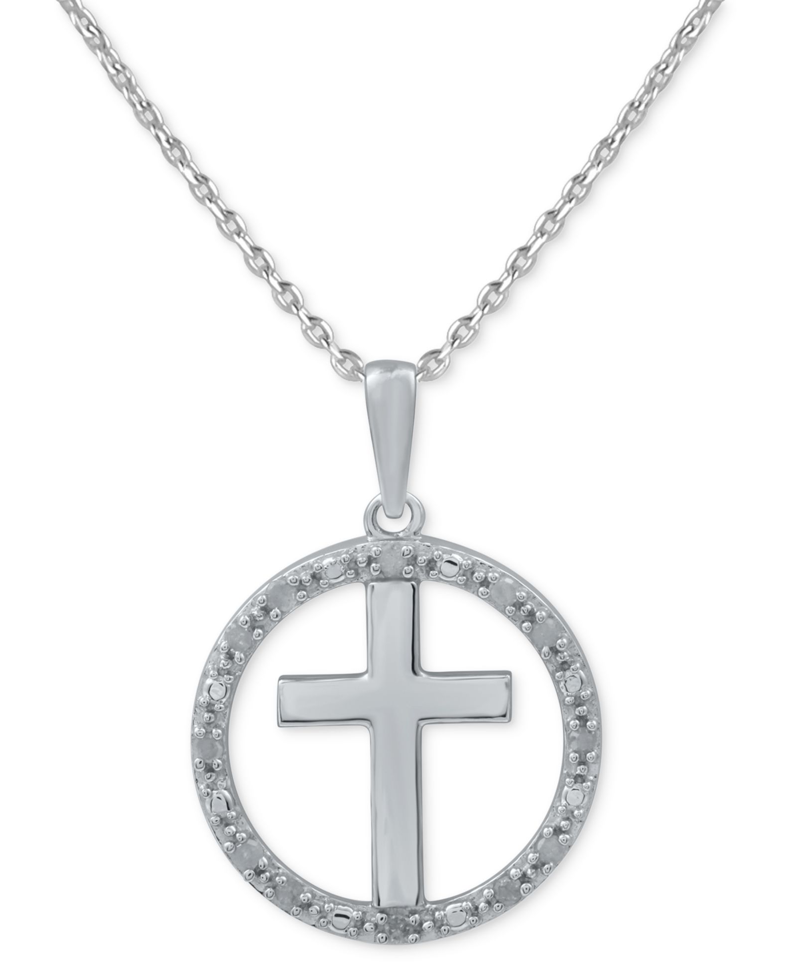 Подвеска-кулон Diamond Halo Cross 18" (1/10 ct. t.w.) из стерлингового серебра