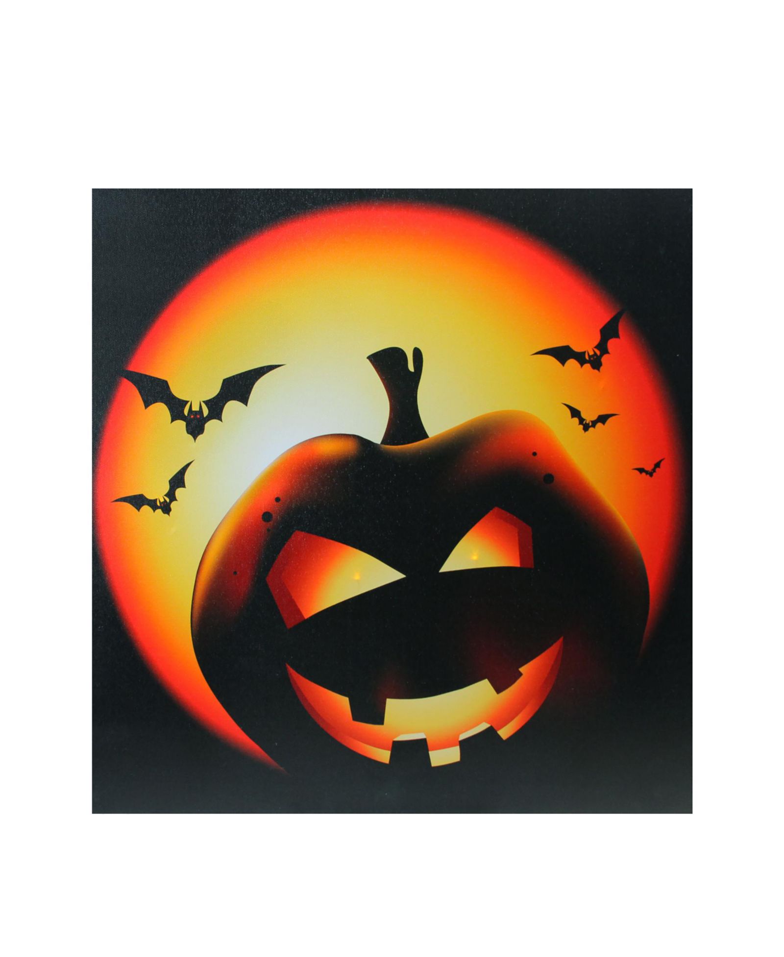 Холст для настенного декора Halloween с LED-подсветкой летучих мышей и тыкв, 19.75" x 19.75"