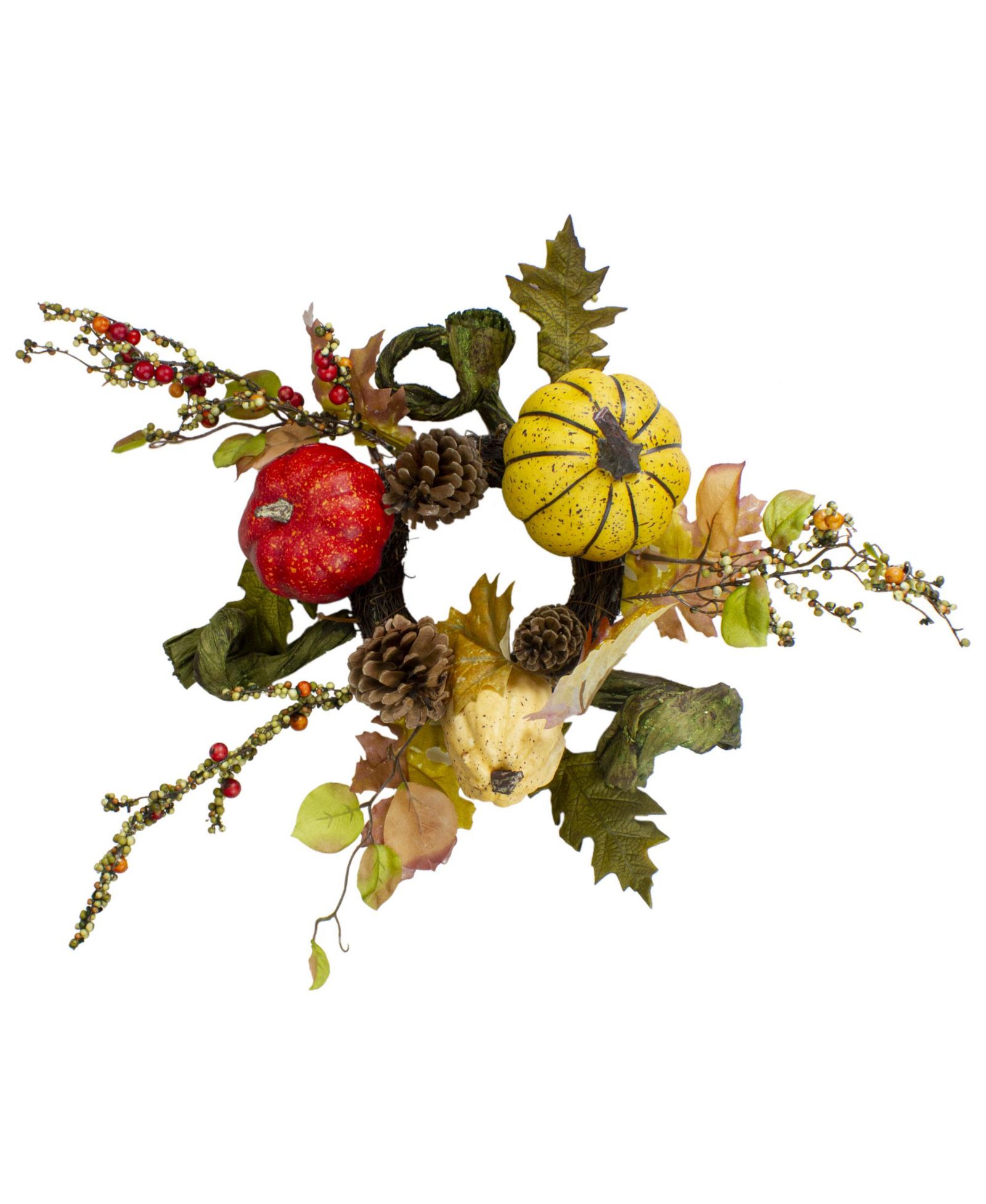 Венок Northlight Pumpkin Berries Foliage and Pine Cone Fall Harvest Unlit, 13"