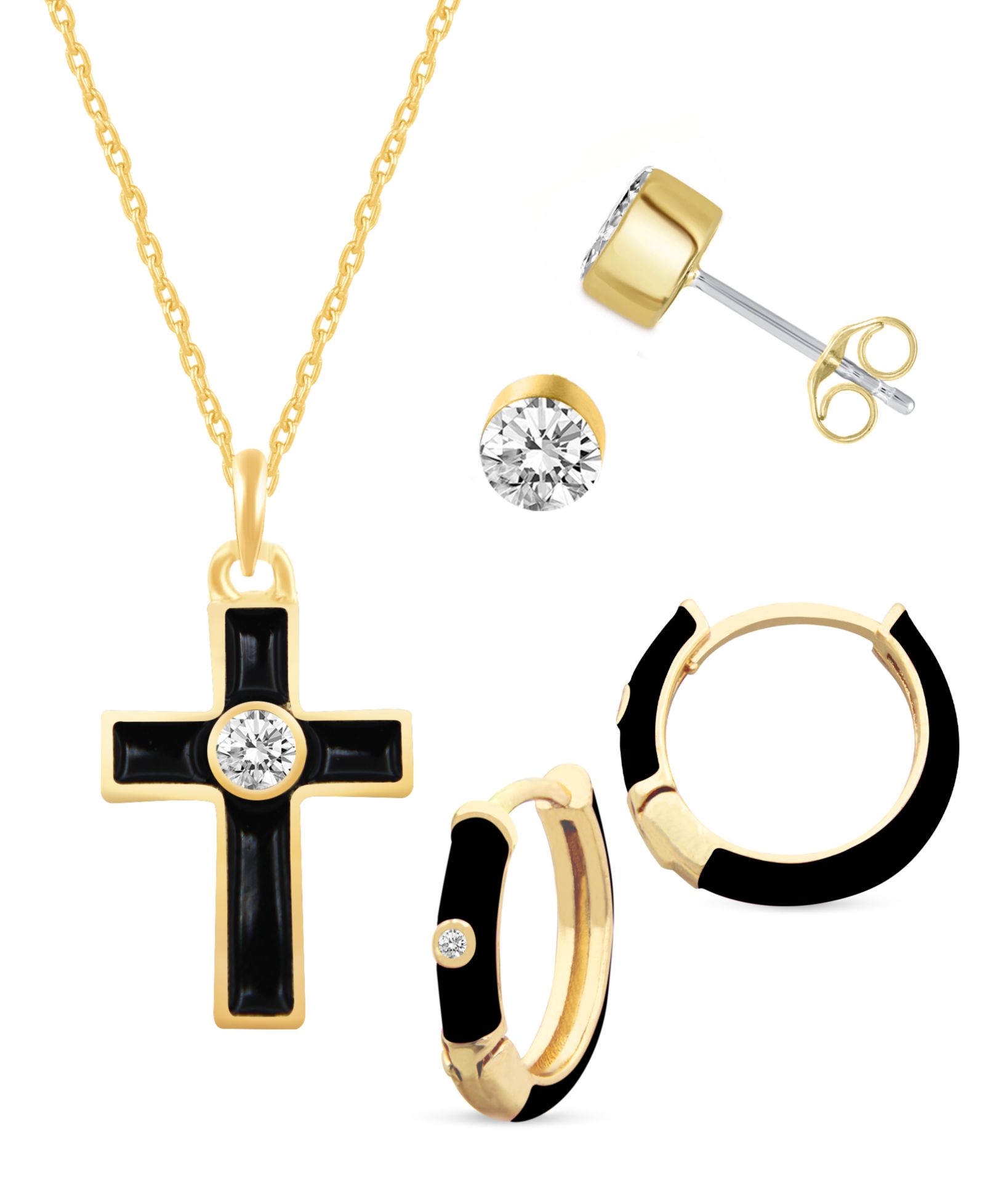 Crystal Enamel Necklace and Earring Set, 3-Piece